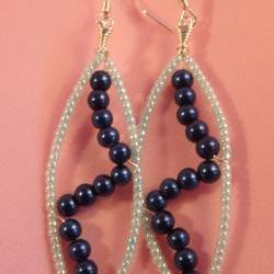 Glass bead earrings on silver plated wire with silver plated fish hook style earwires, metallic blue and pastel aqua ceylon