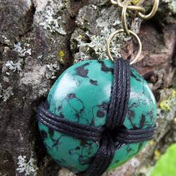 Turquoise pendant necklace, Faux turquoise made with polymer clay on antique bronze coloured chain.