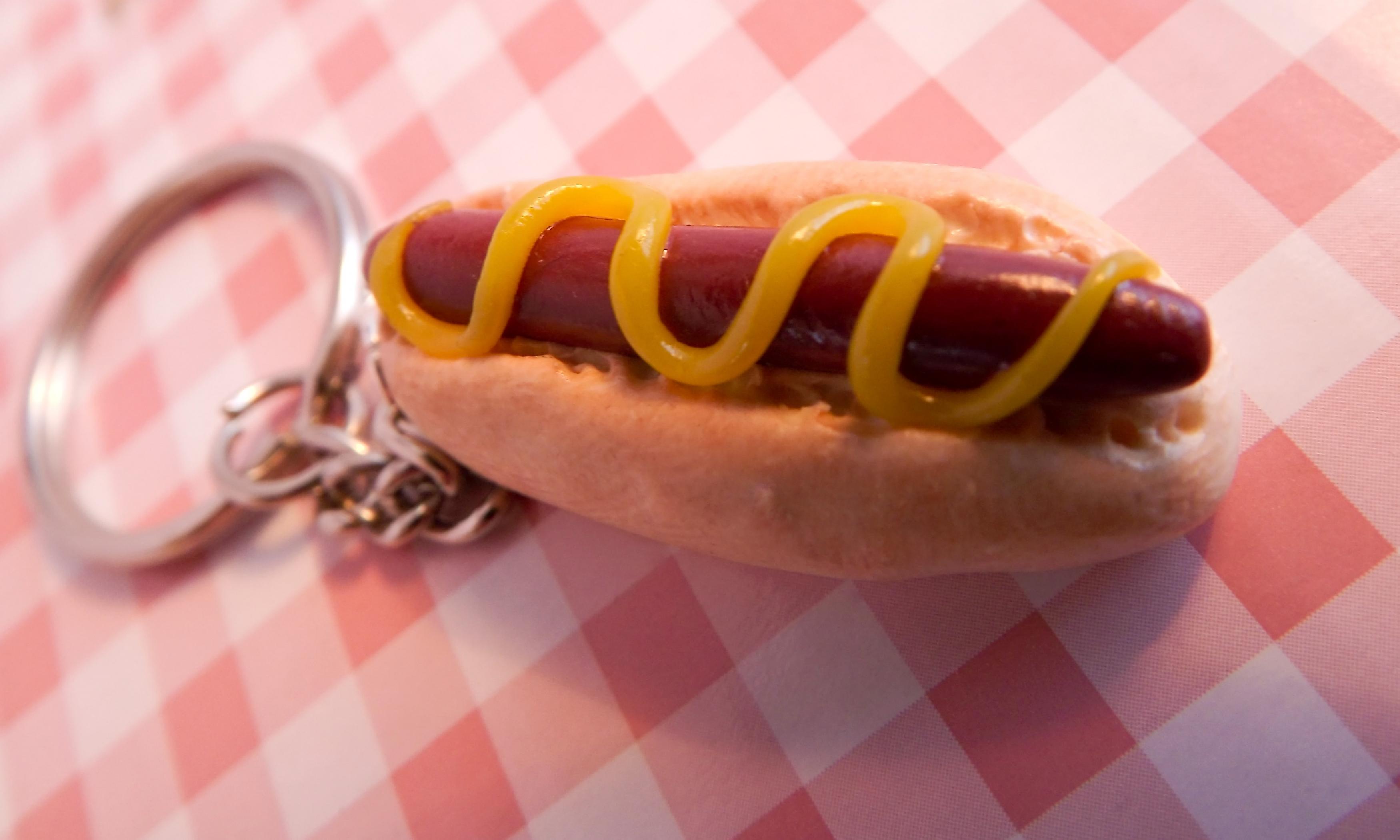 Polymer Clay Keychain, Hotdog Made From Polymer Clay For Keys Or Bag